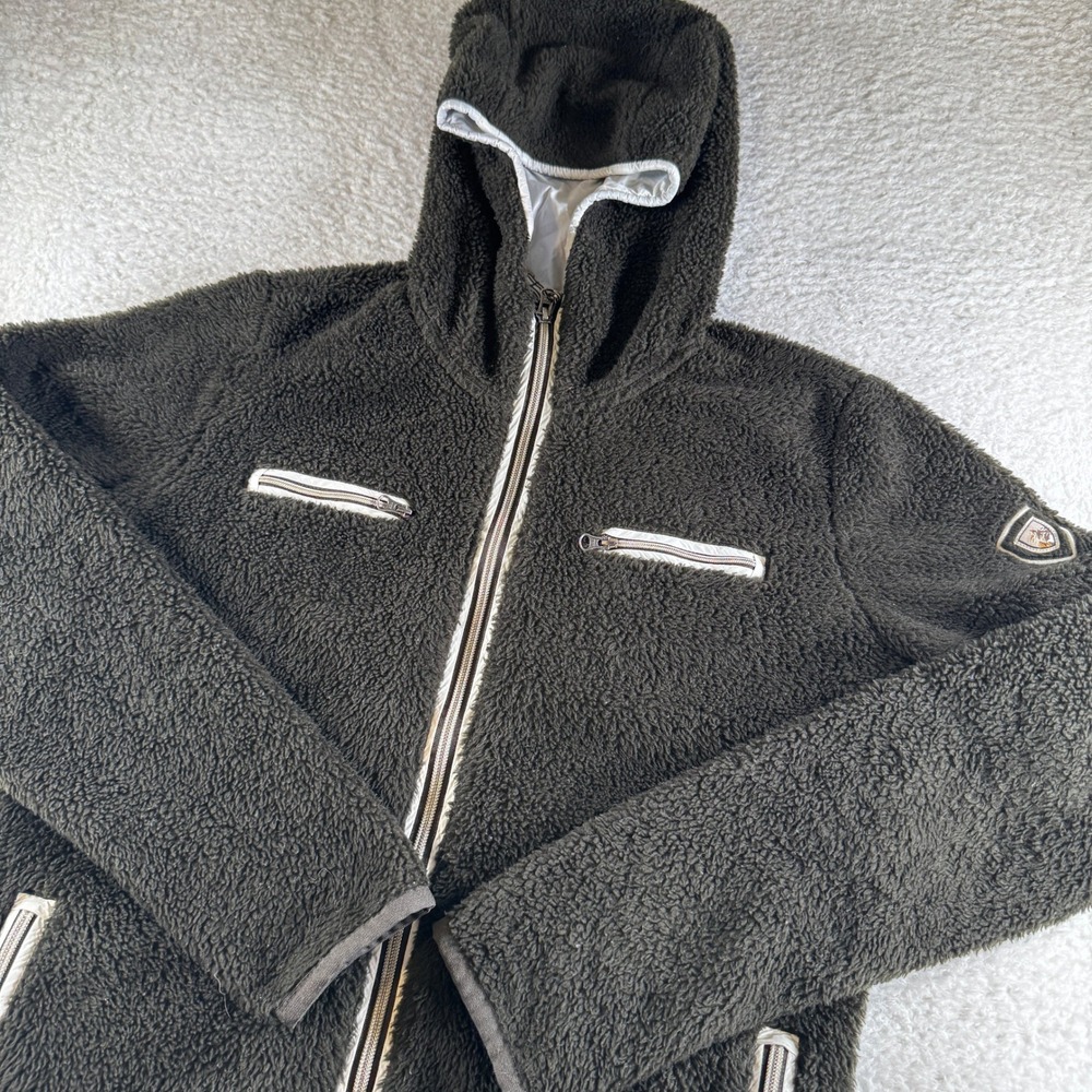 Kuhl Fuzz Fleece Jacket Women Medium Olive Green Excellent Full Zip Hooded 2917